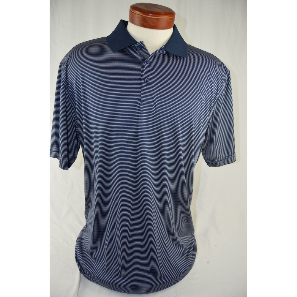 Slazenger Shirt Mens Large Polo Short Sleeve Breathable Wicking Navy Stripe Logo
